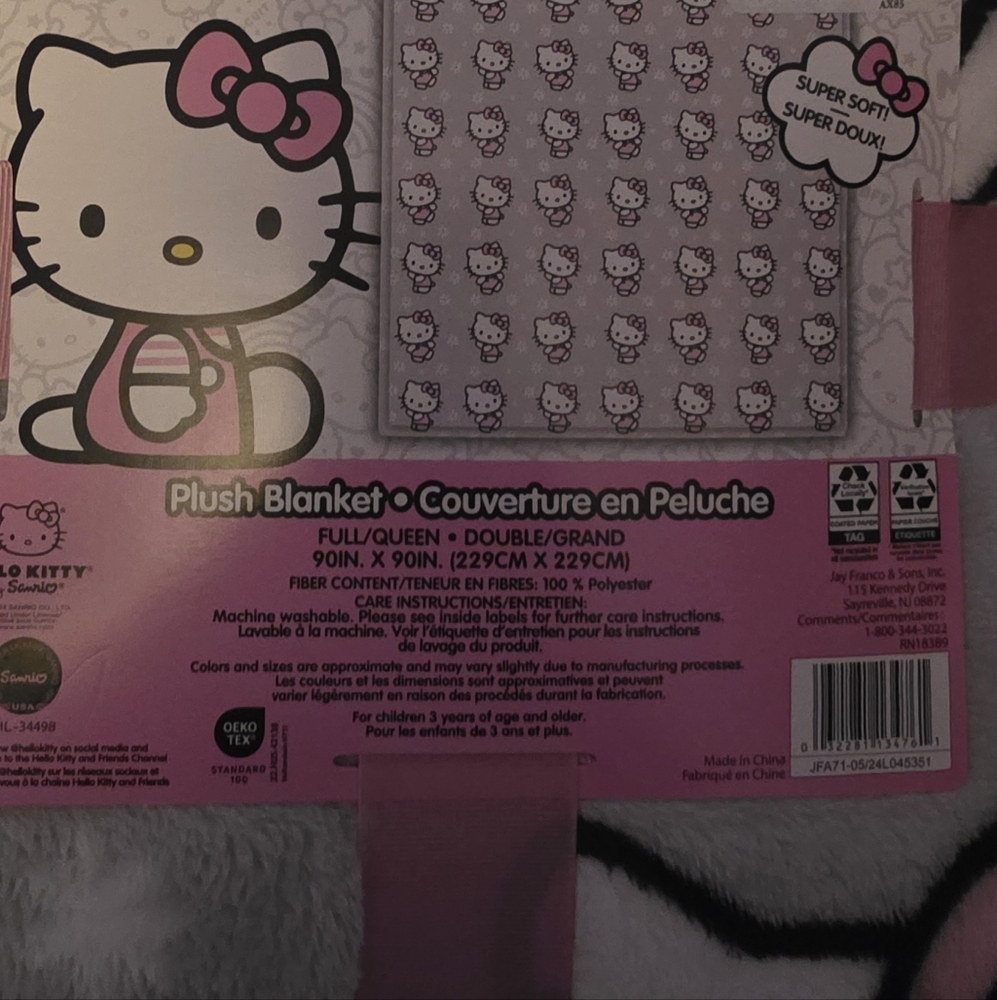 Hello Kitty Pink and White Plush Queen Size Blanket